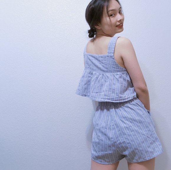 Strappy Pastel Blue Stripe Mini Romper - Picture 3 of 10